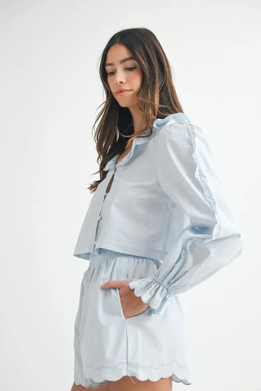 MABLE Long Sleeve Scallop Blouse and Shorts Set - Chaelisa's New Jammies