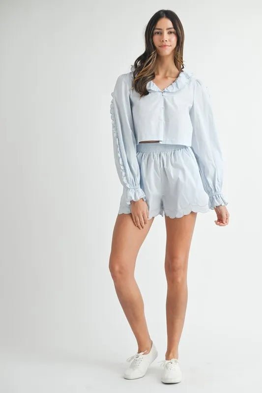 MABLE Long Sleeve Scallop Blouse and Shorts Set - Chaelisa's New Jammies
