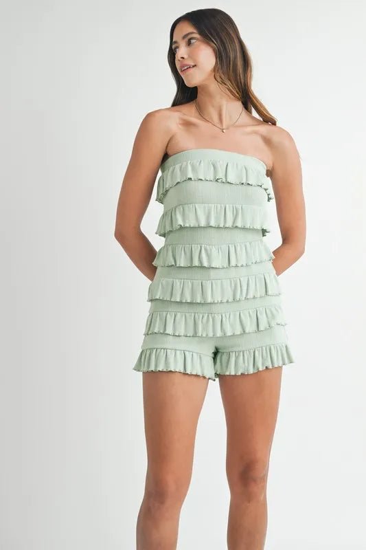 MABLE Pointelle Knit Fabric Ruffled Tube Romper - Chaelisa's New Jammies