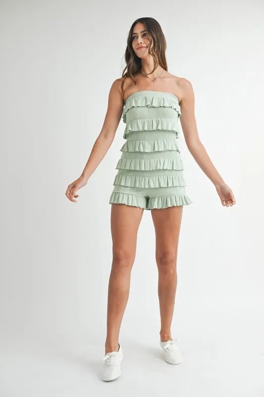 MABLE Pointelle Knit Fabric Ruffled Tube Romper - Chaelisa's New Jammies