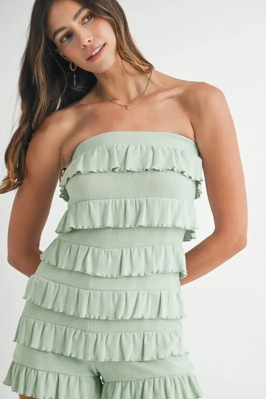 MABLE Pointelle Knit Fabric Ruffled Tube Romper - Chaelisa's New Jammies