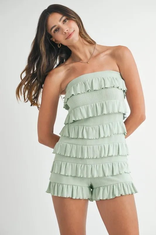 MABLE Pointelle Knit Fabric Ruffled Tube Romper - Chaelisa's New Jammies