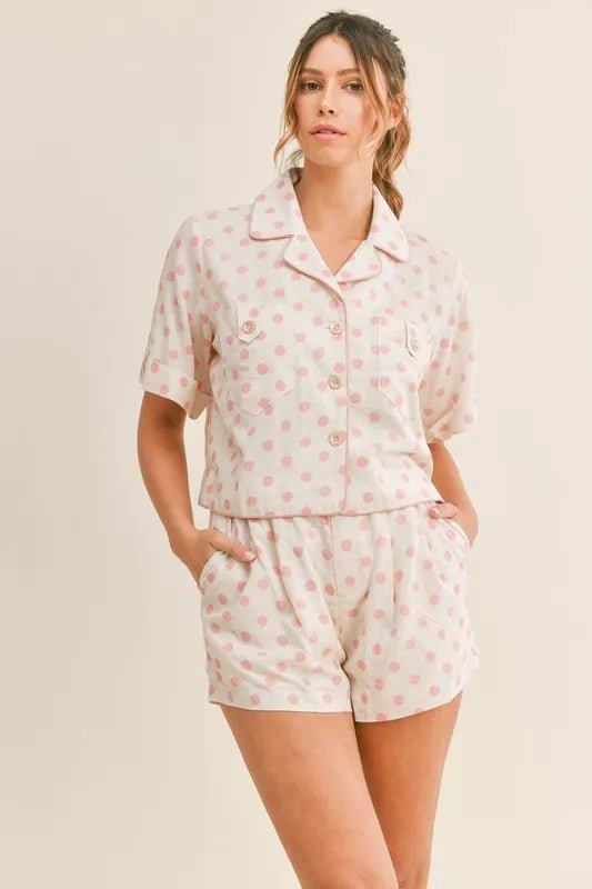 MABLE Polka Dot Collar Crop Top and Short Lounge Set - Chaelisa's New Jammies