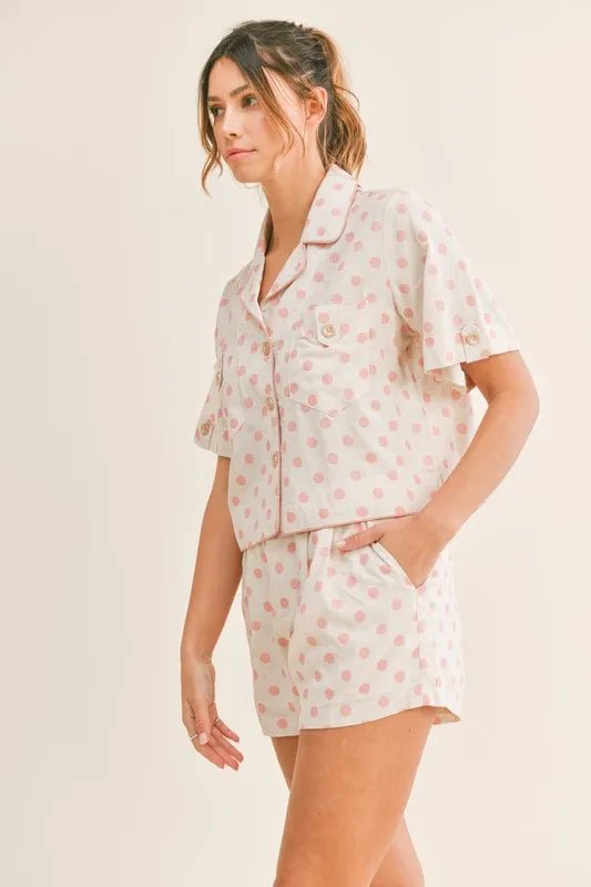 MABLE Polka Dot Collar Crop Top and Short Lounge Set - Chaelisa's New Jammies