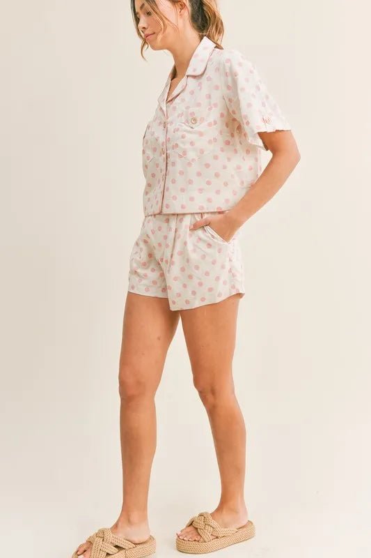 MABLE Polka Dot Collar Crop Top and Short Lounge Set - Chaelisa's New Jammies