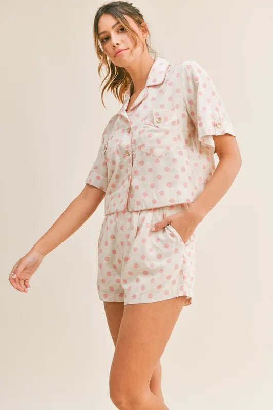 MABLE Polka Dot Collar Crop Top and Short Lounge Set - Chaelisa's New Jammies
