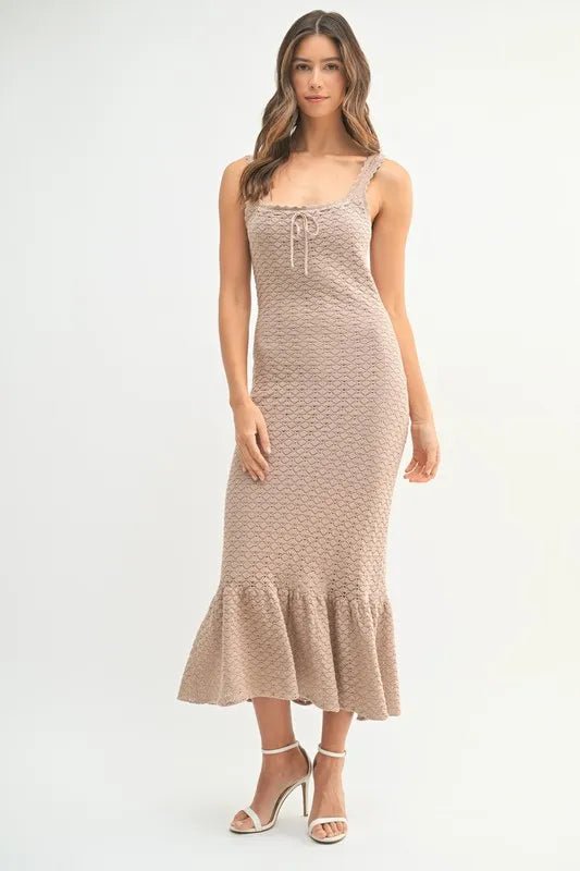 MABLE Ruffled Hem Sleeveless Crochet Knit Midi Dress - Chaelisa's New Jammies