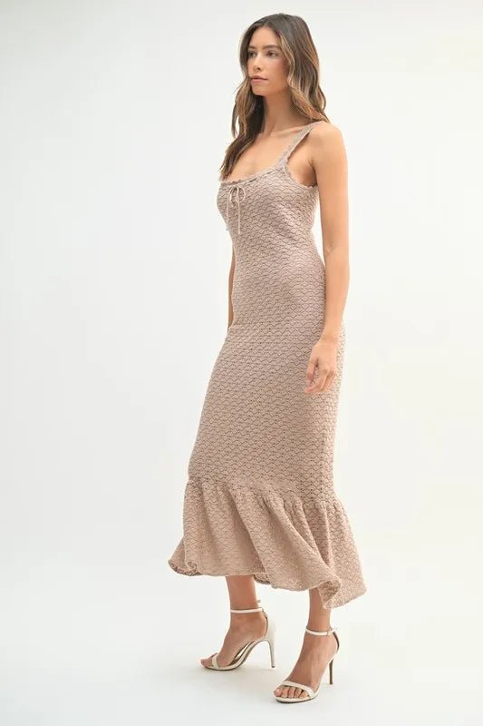 MABLE Ruffled Hem Sleeveless Crochet Knit Midi Dress - Chaelisa's New Jammies