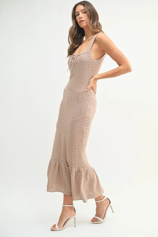 MABLE Ruffled Hem Sleeveless Crochet Knit Midi Dress - Chaelisa's New Jammies