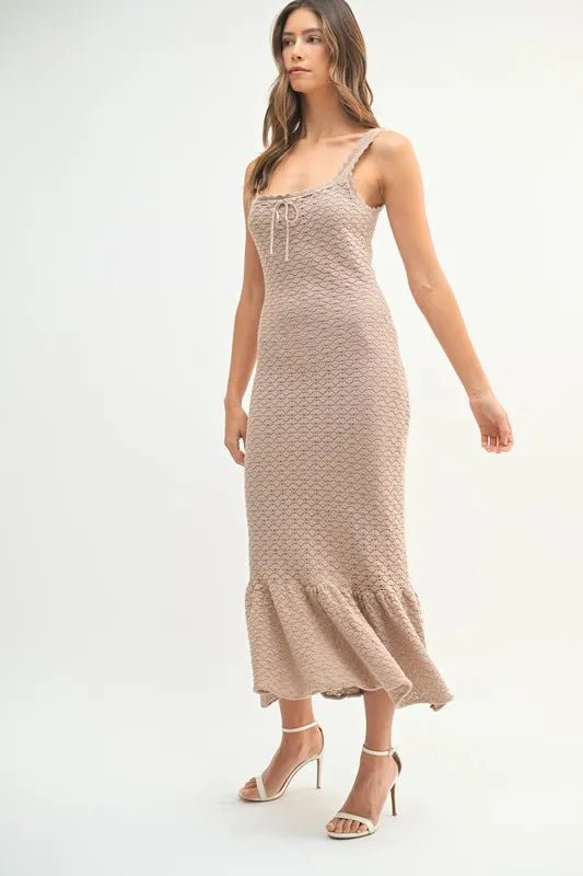 MABLE Ruffled Hem Sleeveless Crochet Knit Midi Dress - Chaelisa's New Jammies