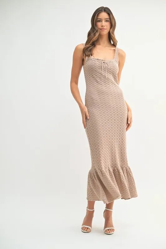 MABLE Ruffled Hem Sleeveless Crochet Knit Midi Dress - Chaelisa's New Jammies