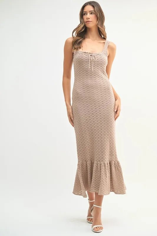 MABLE Ruffled Hem Sleeveless Crochet Knit Midi Dress - Chaelisa's New Jammies