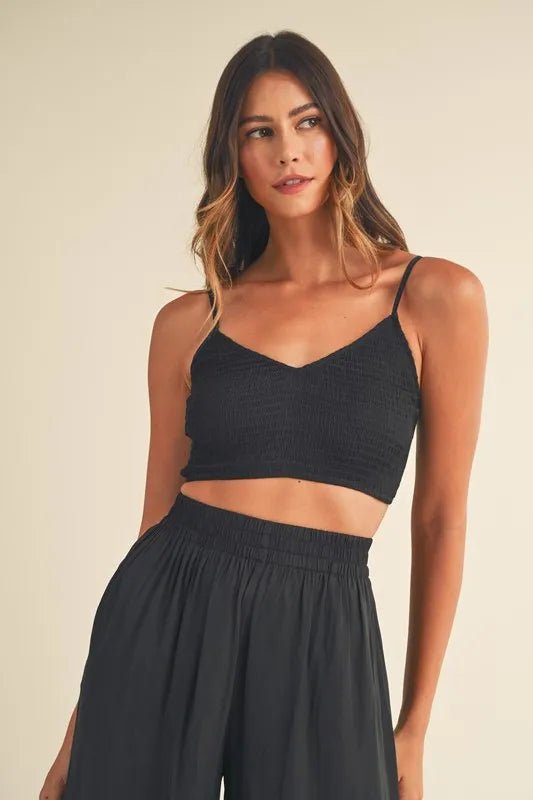 MABLE Smocked Bralette Crop Top and Wide Leg Pants Set - Chaelisa's New Jammies
