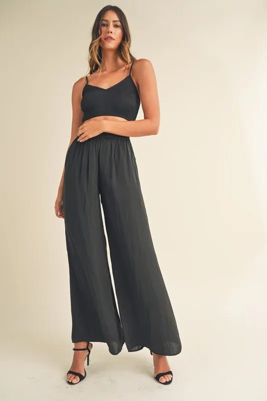 MABLE Smocked Bralette Crop Top and Wide Leg Pants Set - Chaelisa's New Jammies