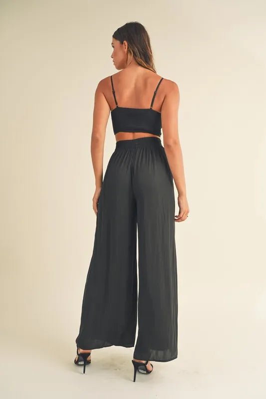 MABLE Smocked Bralette Crop Top and Wide Leg Pants Set - Chaelisa's New Jammies