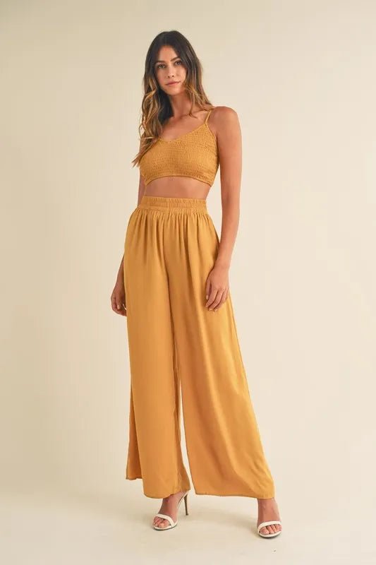 MABLE Smocked Bralette Crop Top and Wide Leg Pants Set - Chaelisa's New Jammies