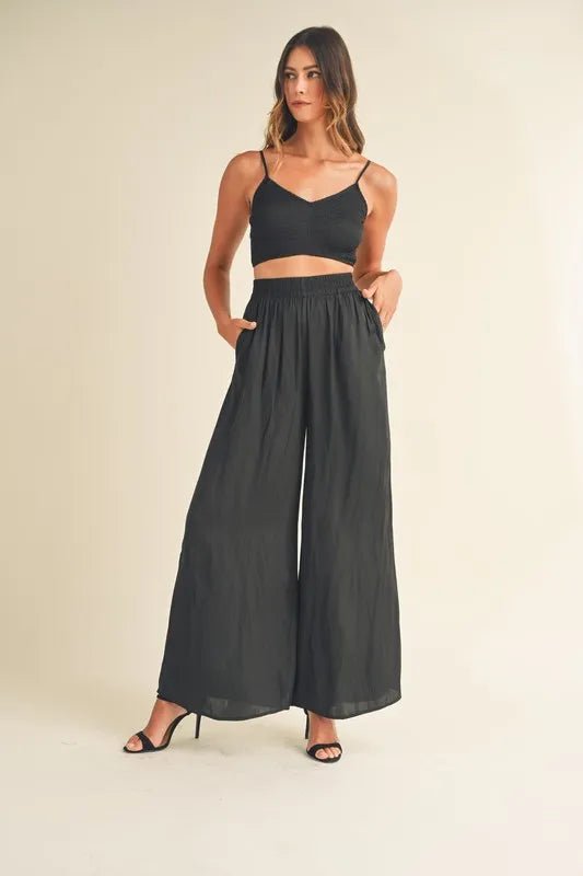 MABLE Smocked Bralette Crop Top and Wide Leg Pants Set - Chaelisa's New Jammies