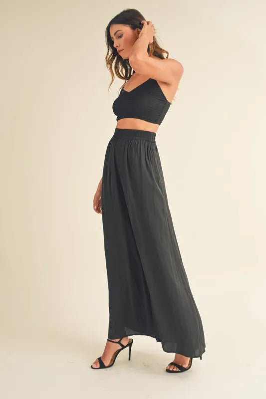MABLE Smocked Bralette Crop Top and Wide Leg Pants Set - Chaelisa's New Jammies