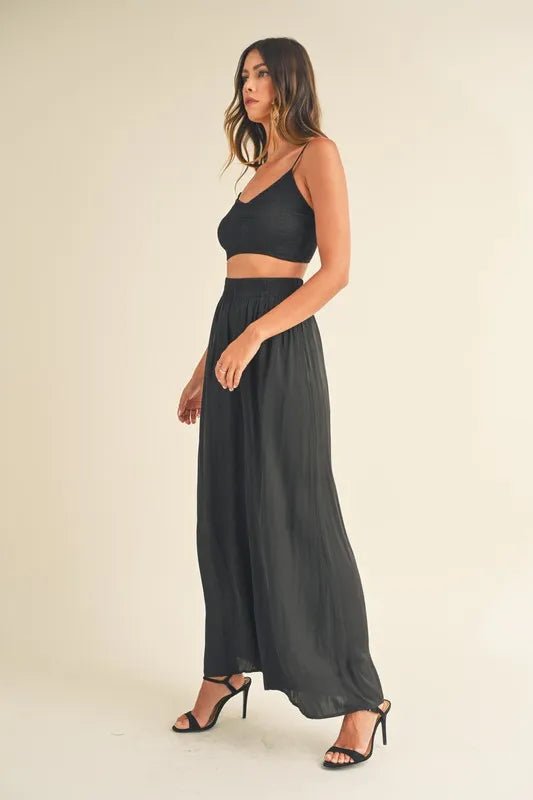MABLE Smocked Bralette Crop Top and Wide Leg Pants Set - Chaelisa's New Jammies