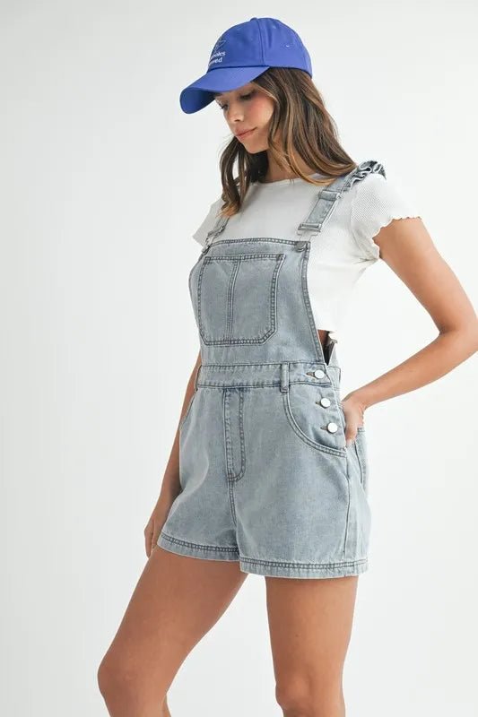 MABLE Square Neck Ruffle Shoulder Denim Overall Romper - Chaelisa's New Jammies