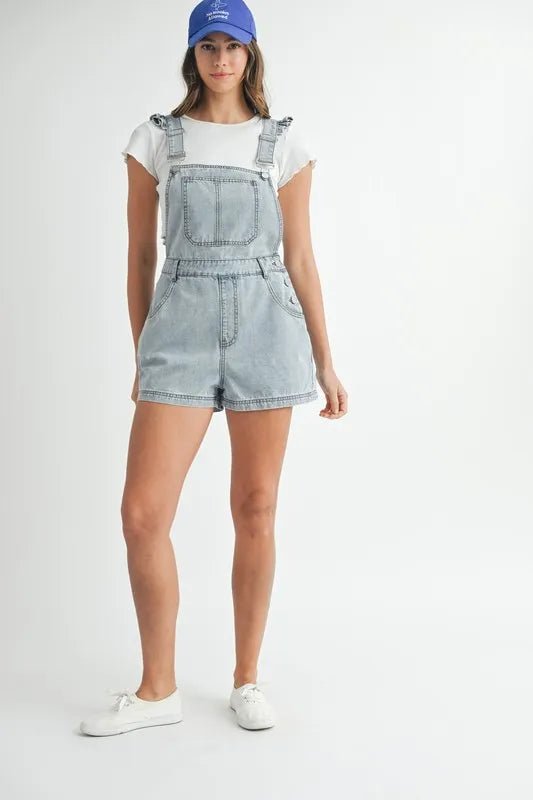 MABLE Square Neck Ruffle Shoulder Denim Overall Romper - Chaelisa's New Jammies