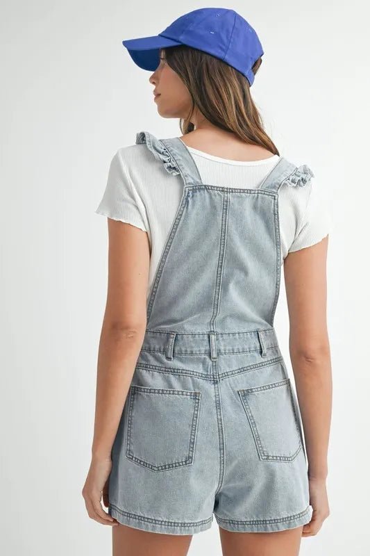 MABLE Square Neck Ruffle Shoulder Denim Overall Romper - Chaelisa's New Jammies