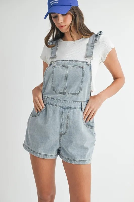 MABLE Square Neck Ruffle Shoulder Denim Overall Romper - Chaelisa's New Jammies