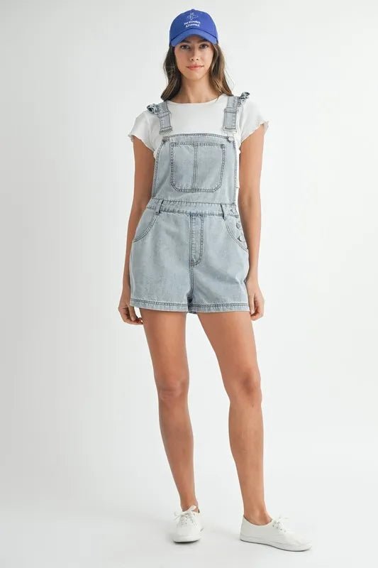 MABLE Square Neck Ruffle Shoulder Denim Overall Romper - Chaelisa's New Jammies