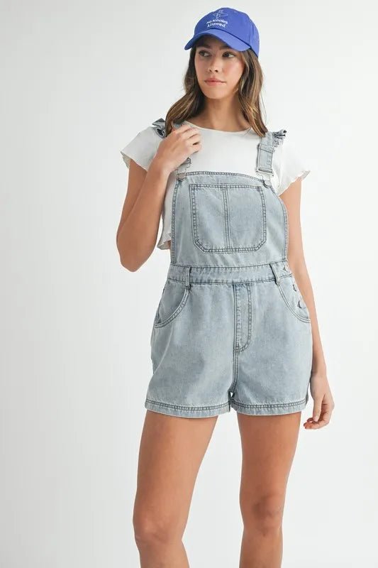 MABLE Square Neck Ruffle Shoulder Denim Overall Romper - Chaelisa's New Jammies