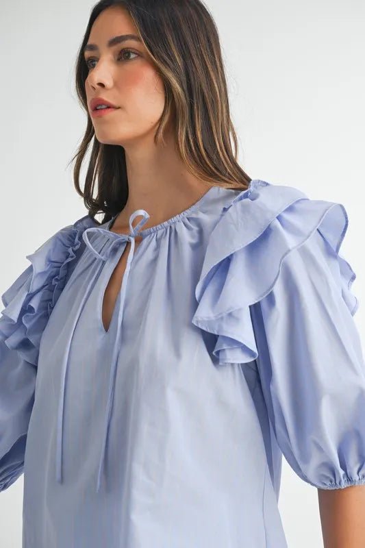MABLE Stripe Ruffle Shoulder Puff Sleeve Blouse - Chaelisa's New Jammies