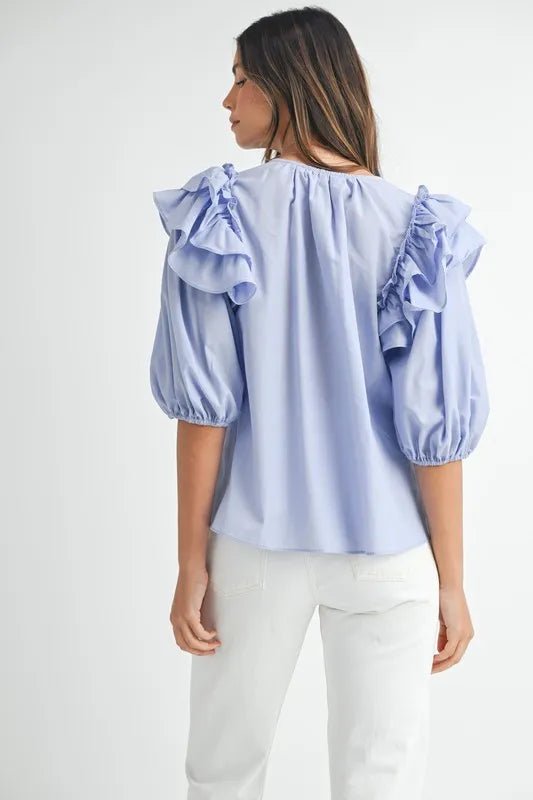 MABLE Stripe Ruffle Shoulder Puff Sleeve Blouse - Chaelisa's New Jammies