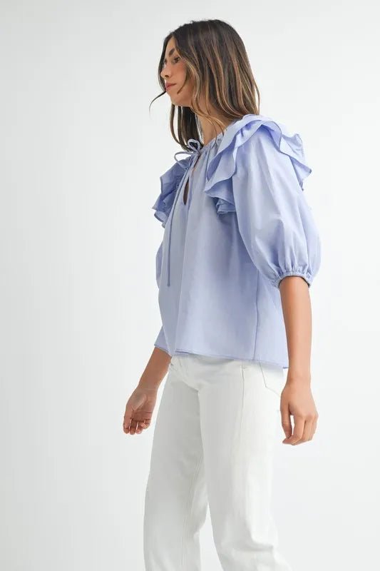 MABLE Stripe Ruffle Shoulder Puff Sleeve Blouse - Chaelisa's New Jammies