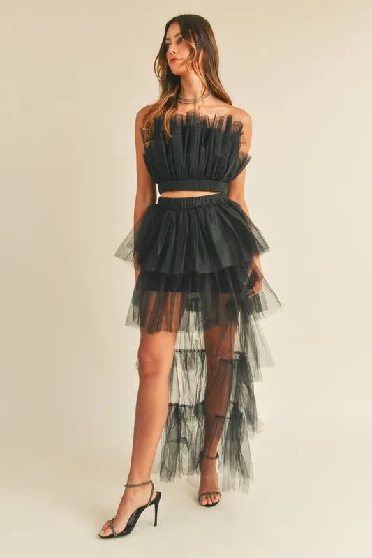 MABLE Tulle Tube Ruffle Crop Top and High Low Maxi Skirt Set - Chaelisa's New Jammies