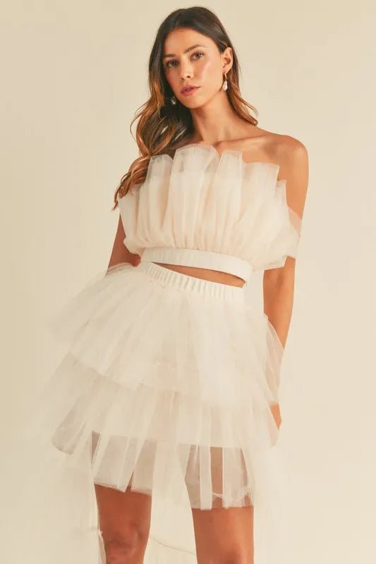 MABLE Tulle Tube Ruffle Crop Top and High Low Maxi Skirt Set - Chaelisa's New Jammies