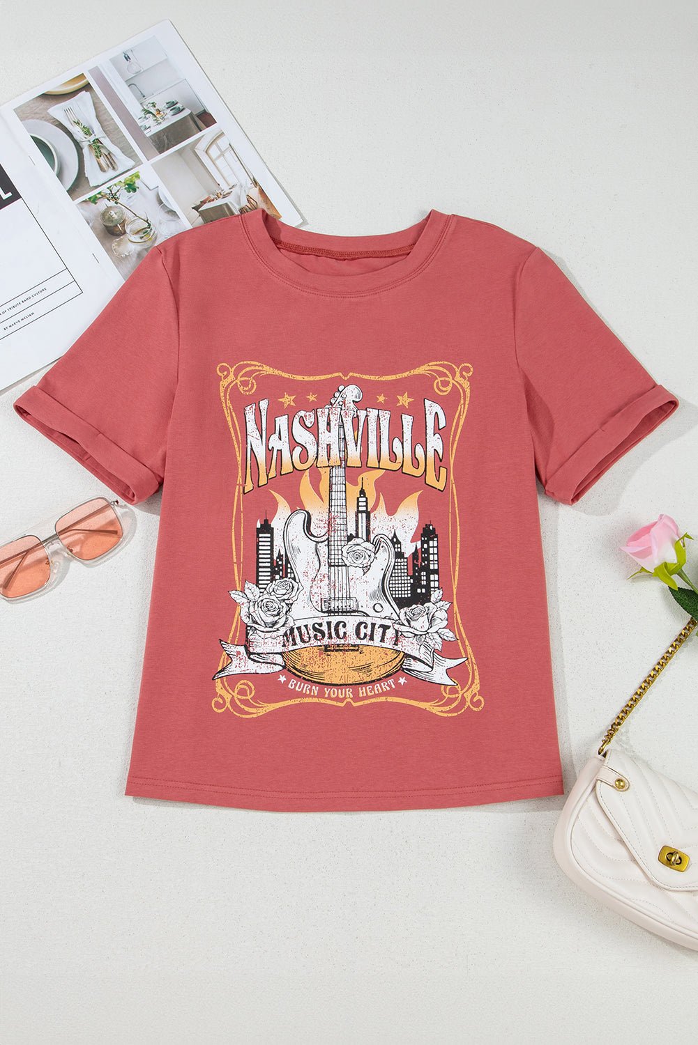 Mineral Red Nashville Music City Graphic Retro Fashion Tee - Chaelisa's New Jammies