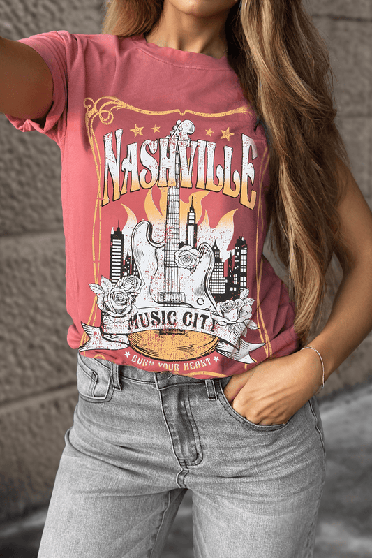 Mineral Red Nashville Music City Graphic Retro Fashion Tee - Chaelisa's New Jammies