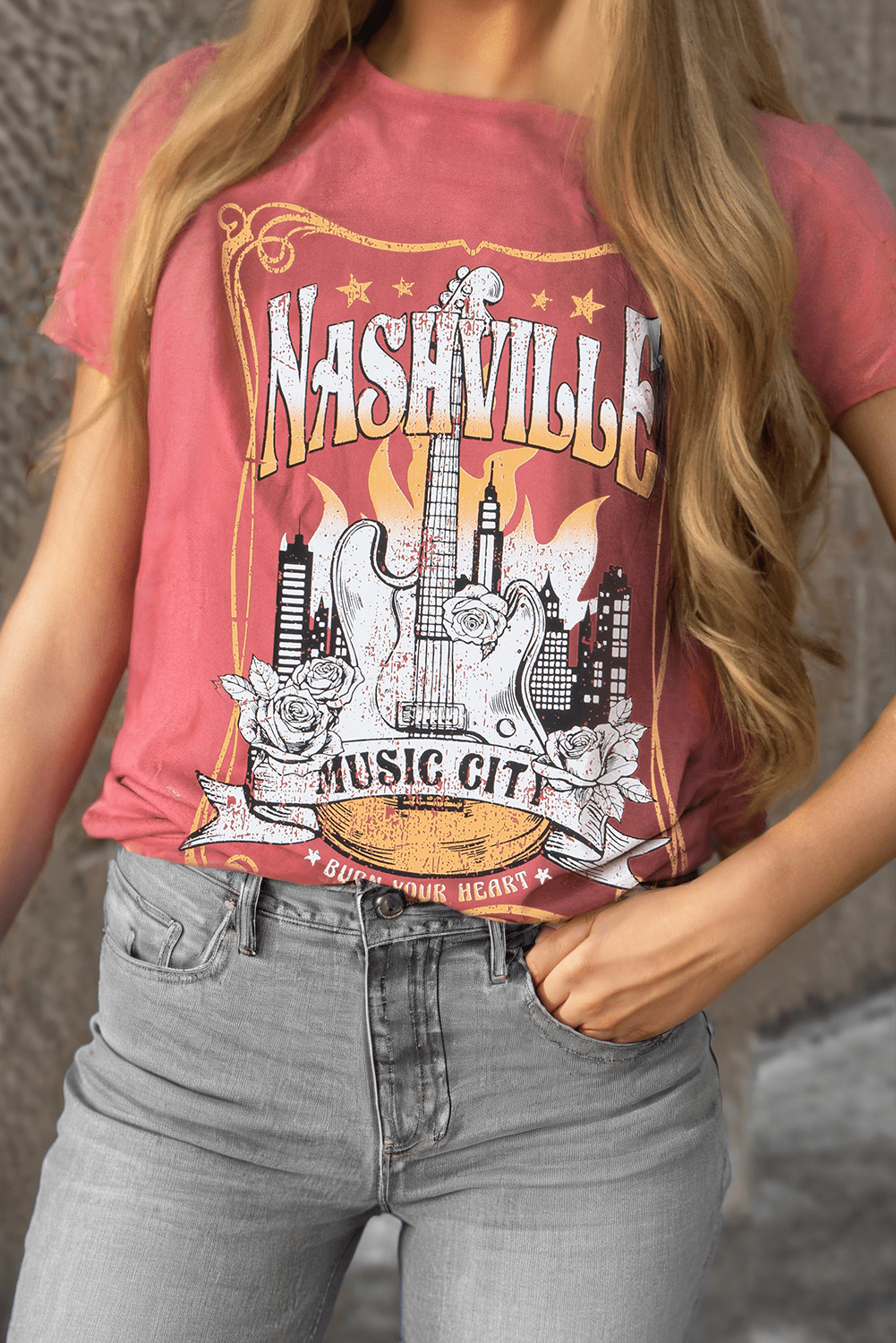 Mineral Red Nashville Music City Graphic Retro Fashion Tee - Chaelisa's New Jammies