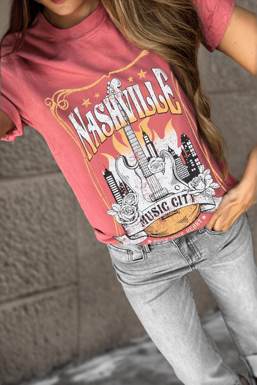 Mineral Red Nashville Music City Graphic Retro Fashion Tee - Chaelisa's New Jammies
