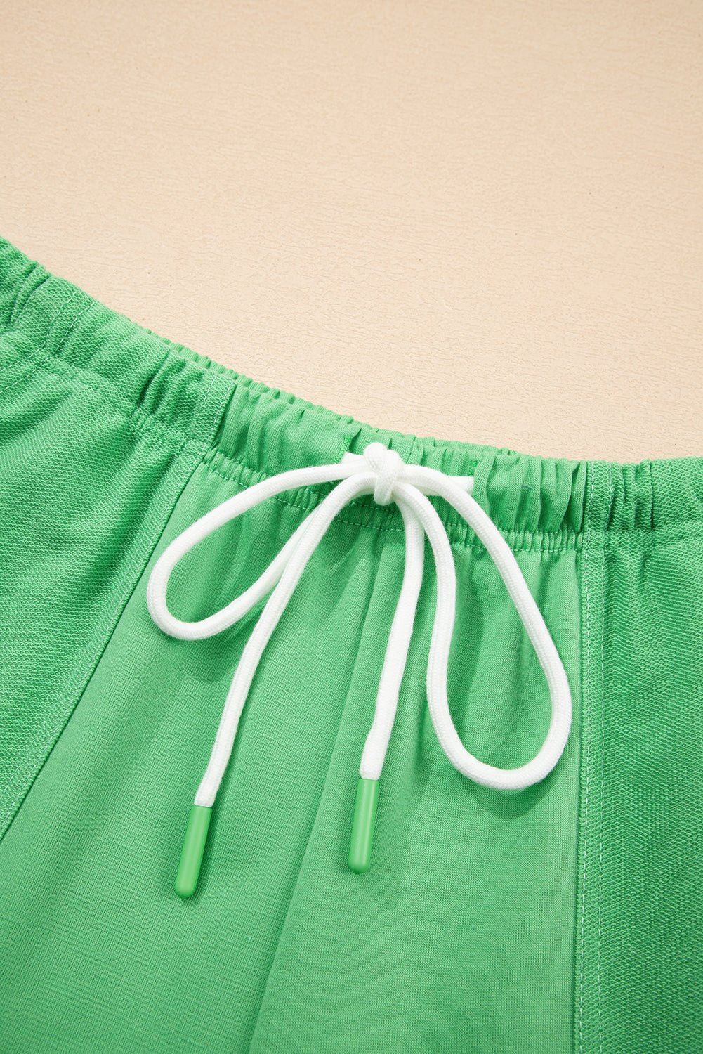Mint Green V Neck Drop Shoulder Tee and Patchwork Drawstring Shorts Set - Chaelisa's New Jammies