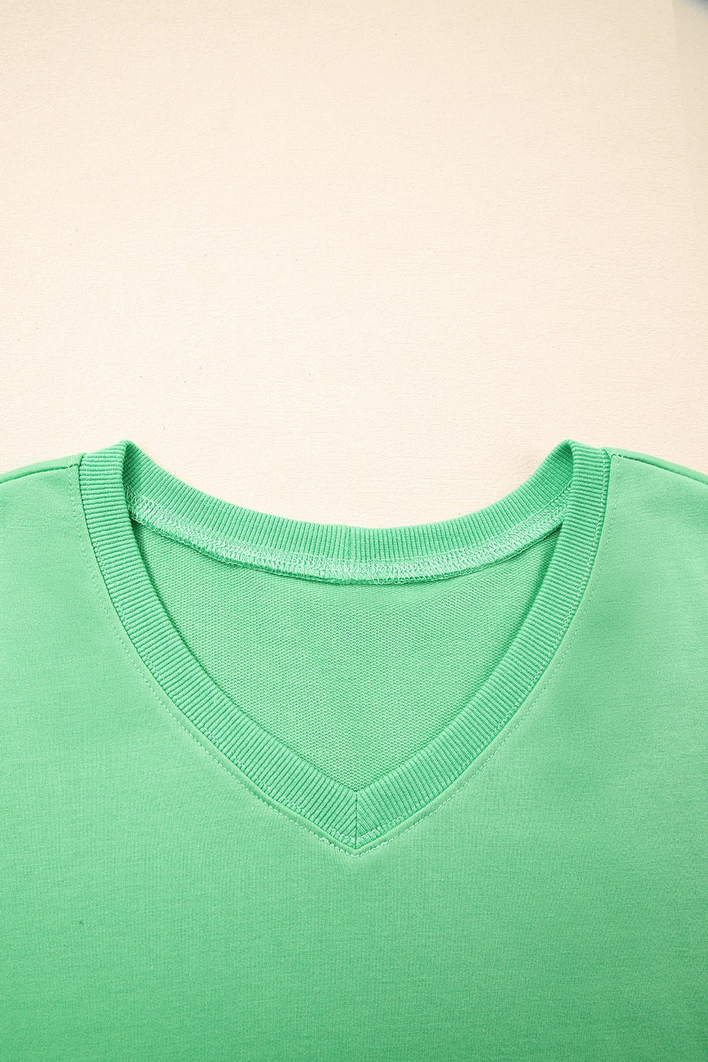 Mint Green V Neck Drop Shoulder Tee and Patchwork Drawstring Shorts Set - Chaelisa's New Jammies