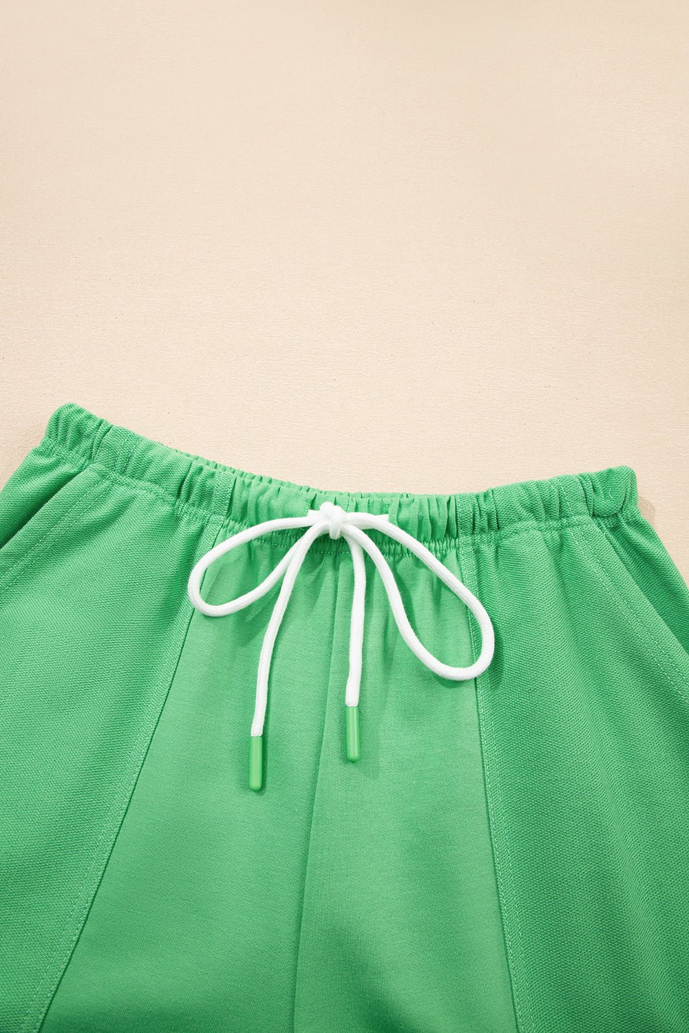 Mint Green V Neck Drop Shoulder Tee and Patchwork Drawstring Shorts Set - Chaelisa's New Jammies