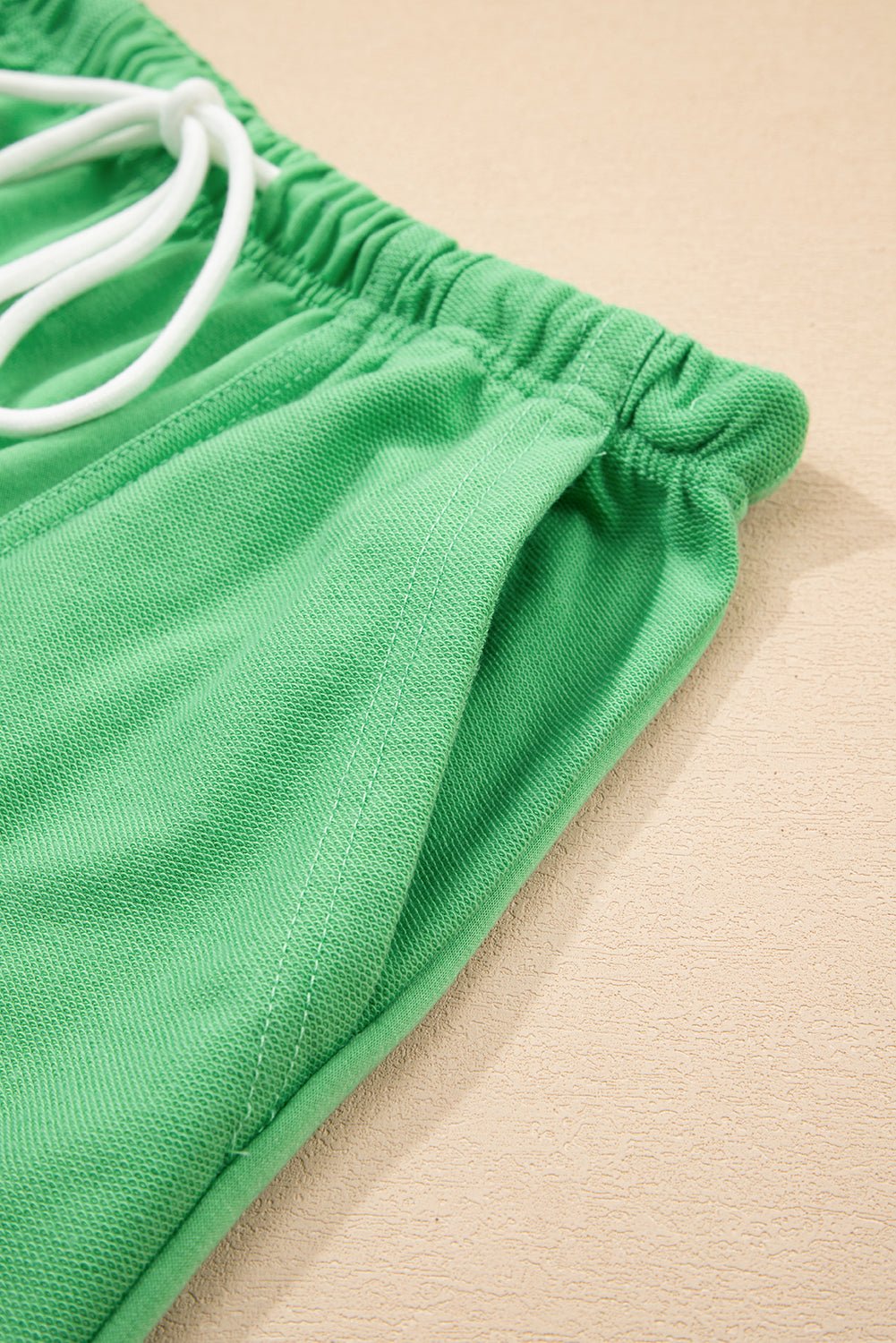 Mint Green V Neck Drop Shoulder Tee and Patchwork Drawstring Shorts Set - Chaelisa's New Jammies