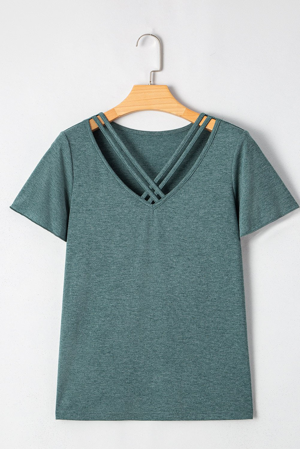 Mist Green Crisscross V Neck Butterfly Sleeve T Shirt - Chaelisa's New Jammies