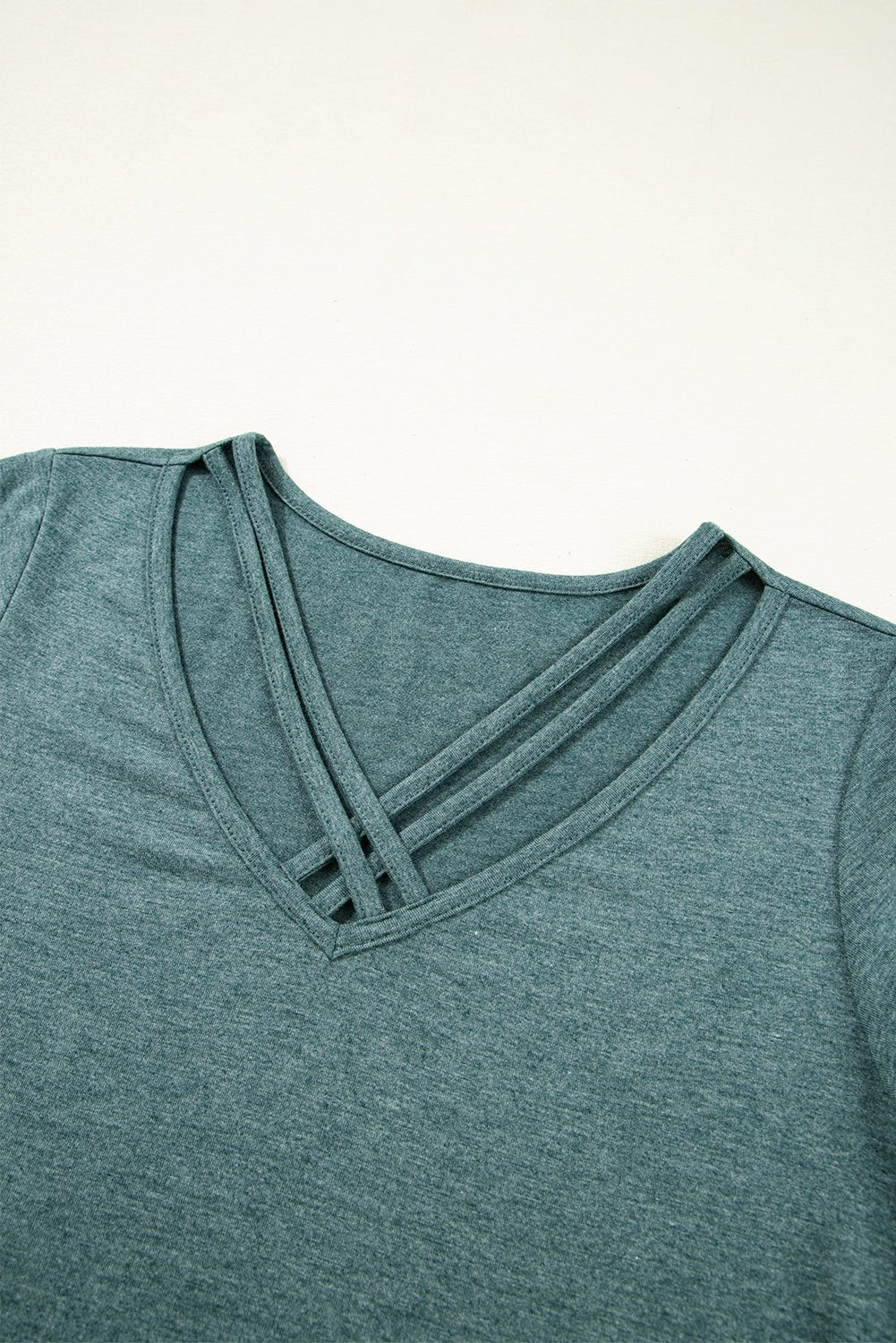 Mist Green Crisscross V Neck Butterfly Sleeve T Shirt - Chaelisa's New Jammies