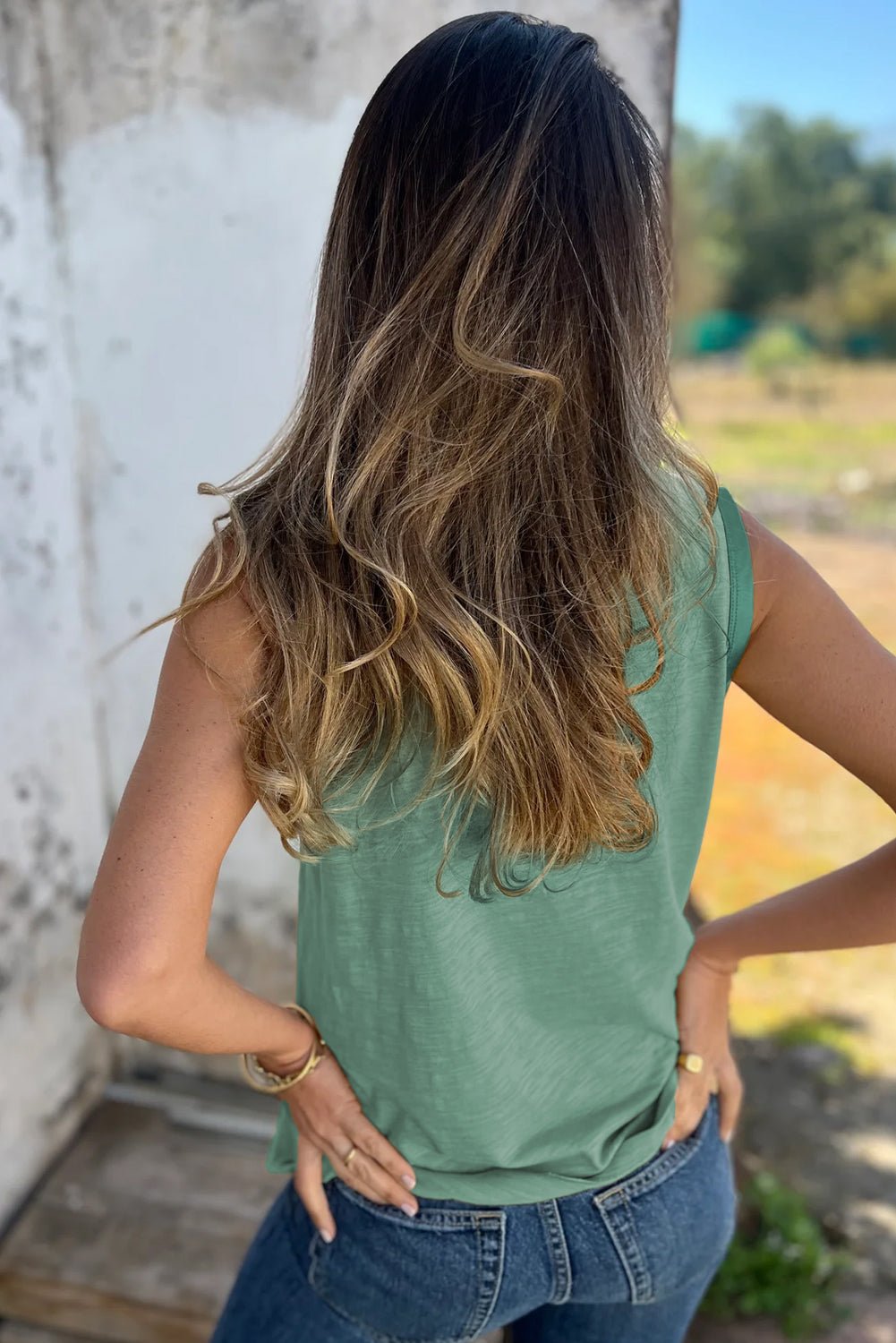 Mist Green Metallic Sheen Edge Scoop Neck Tank Top - Chaelisa's New Jammies