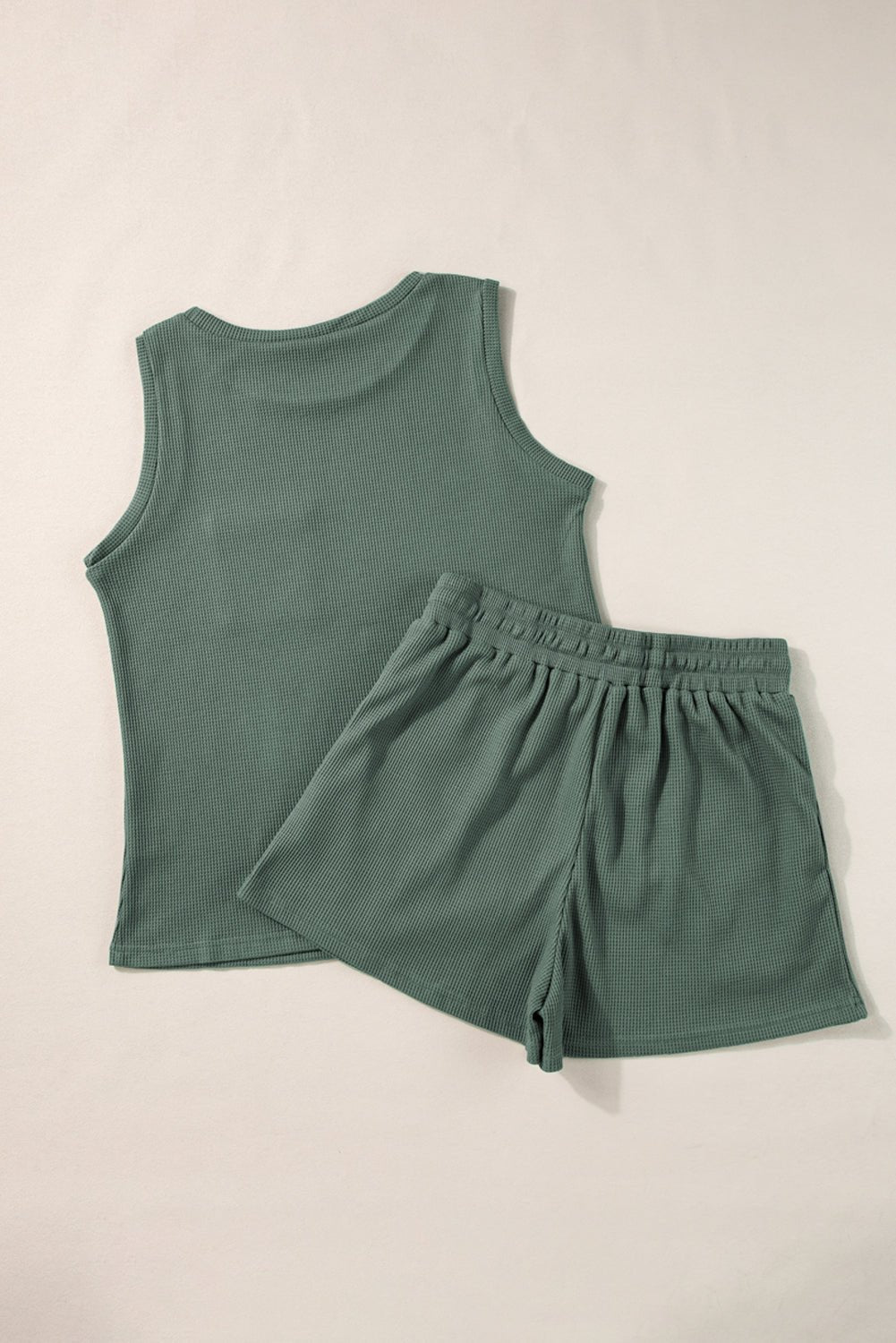 Mist Green Waffle Knit Patched Pocket Tank and Drawstring Shorts Set - Chaelisa's New Jammies