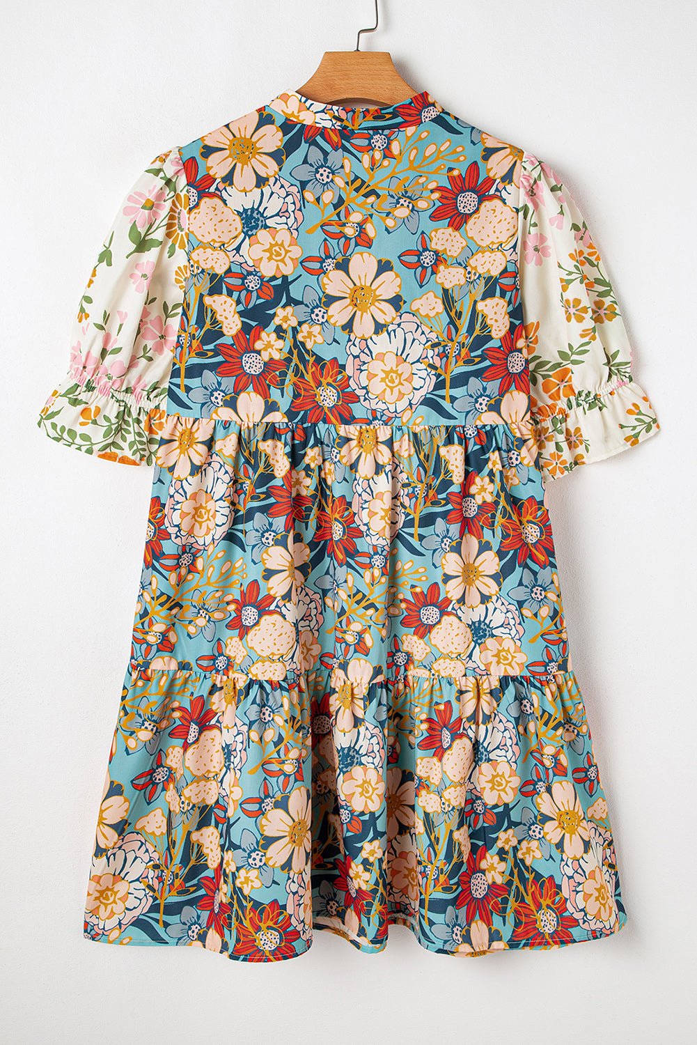 Multicolour Boho Floral Print Crochet Patchwork V Neck Loose Mini Dress - Chaelisa's New Jammies