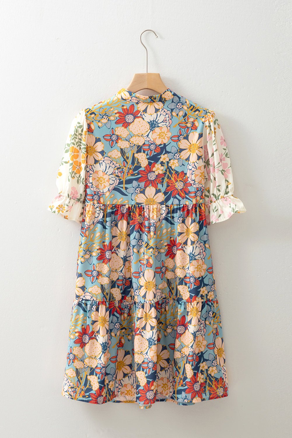 Multicolour Boho Floral Print Crochet Patchwork V Neck Loose Mini Dress - Chaelisa's New Jammies