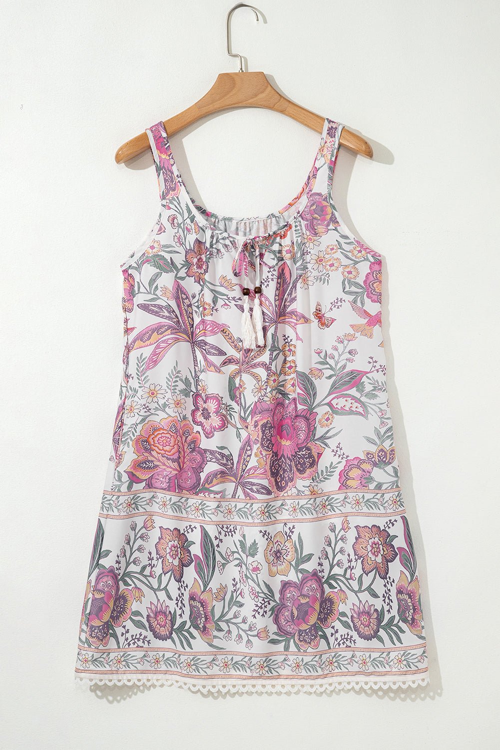 Multicolour Floral Print Fringed Tie U Neck Sleeveless Mini Dress - Chaelisa's New Jammies