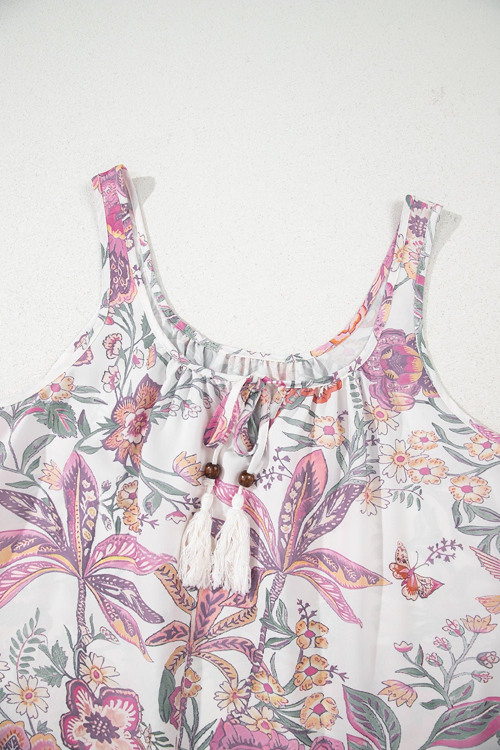 Multicolour Floral Print Fringed Tie U Neck Sleeveless Mini Dress - Chaelisa's New Jammies